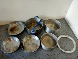 vintage aluminium camping pannenset (1)